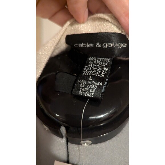 Cable And‎ Gauge Cashmere Blend Bow Neck Sweater Ivory Gold Bow  SZ L Coquette - Picture 6 of 6